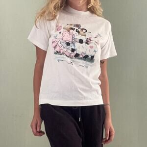 90s Fruit Of The Loom Air Waves Cow Sheep T Shirt White Size Medium Vintage Cute